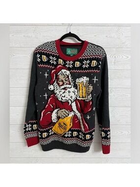 Ugly Christmas Sweater Women’s Grey Knit Santa Sweater. Size M